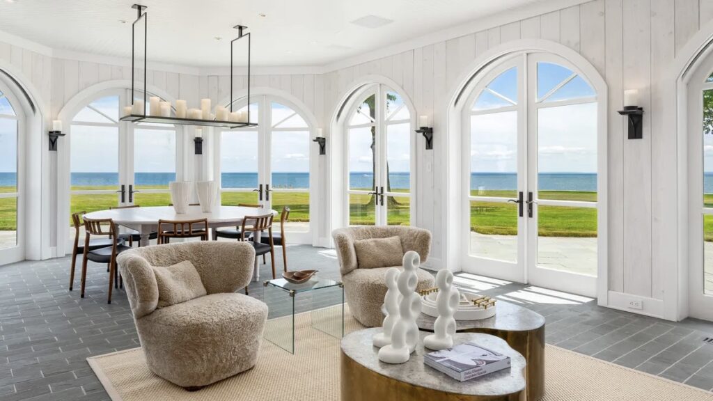 Arched French doors offer up to sweeping views of the Long Island Sound.