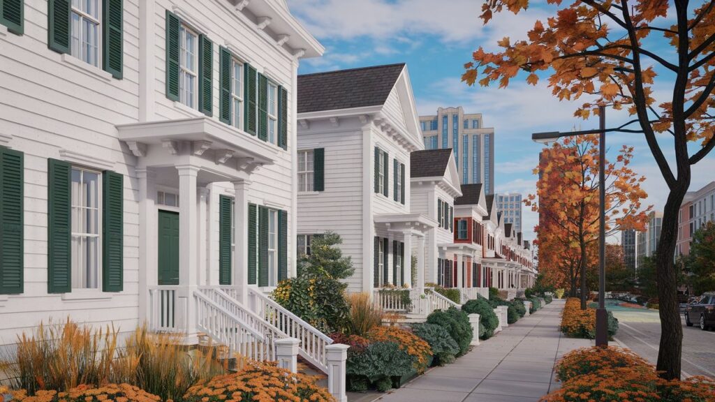 A street filled with Colonial style homes in Raleigh