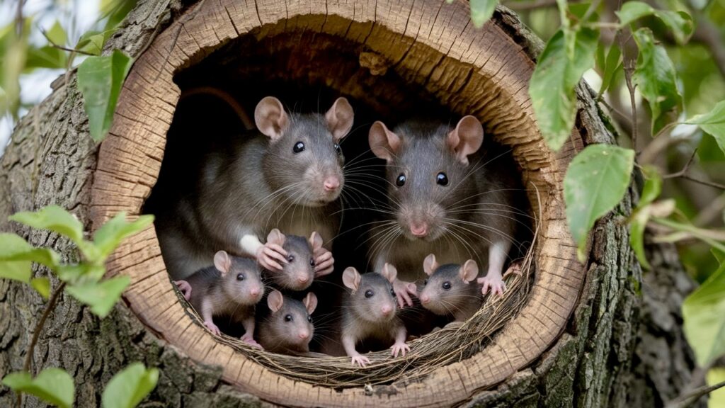 A cute rat family out in the wild