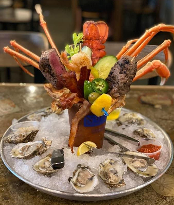 Zeus$~
Shrimp, Bacon, Grilled Cheese, Lobster Tail, Full Pound of Crab Legs, 6oz. Filet Mignon & Oysters. Price dependent on variety & quantity of oysters.